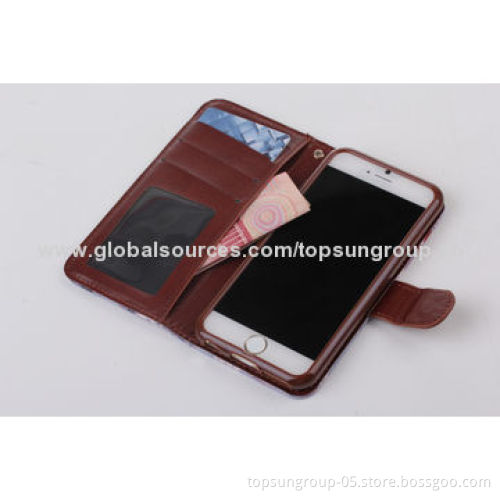 PU Leather Cases for iPhone 6, Floral Pattern with Card Slots and Hanging Rope
